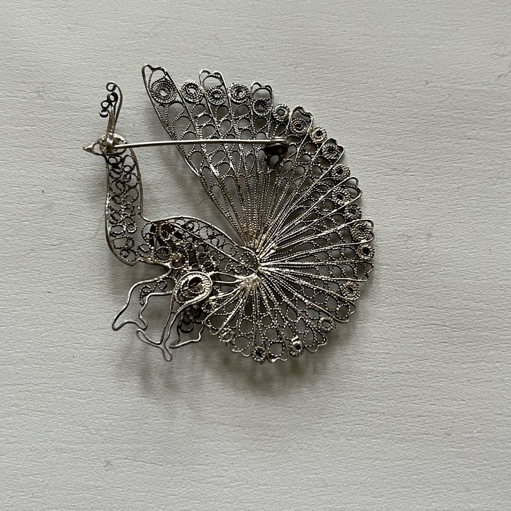Vintage Peacock Silver Tone Brooch - Picture 3 of 3